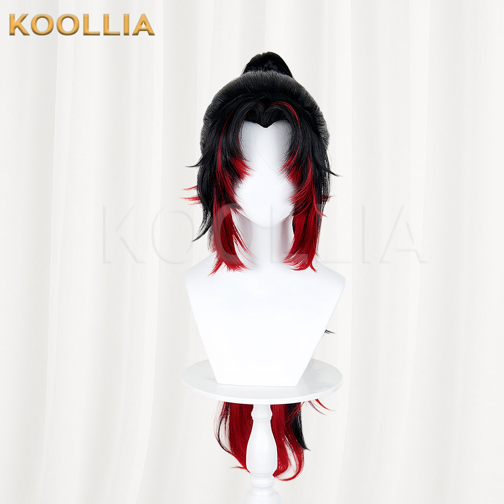 Demon Slayer Tsugikuni Yoriichi Long Black Red Hair Basic Wig