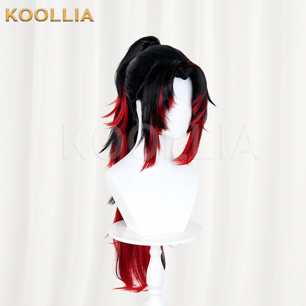 Demon Slayer Tsugikuni Yoriichi Long Black Red Hair Basic Wig