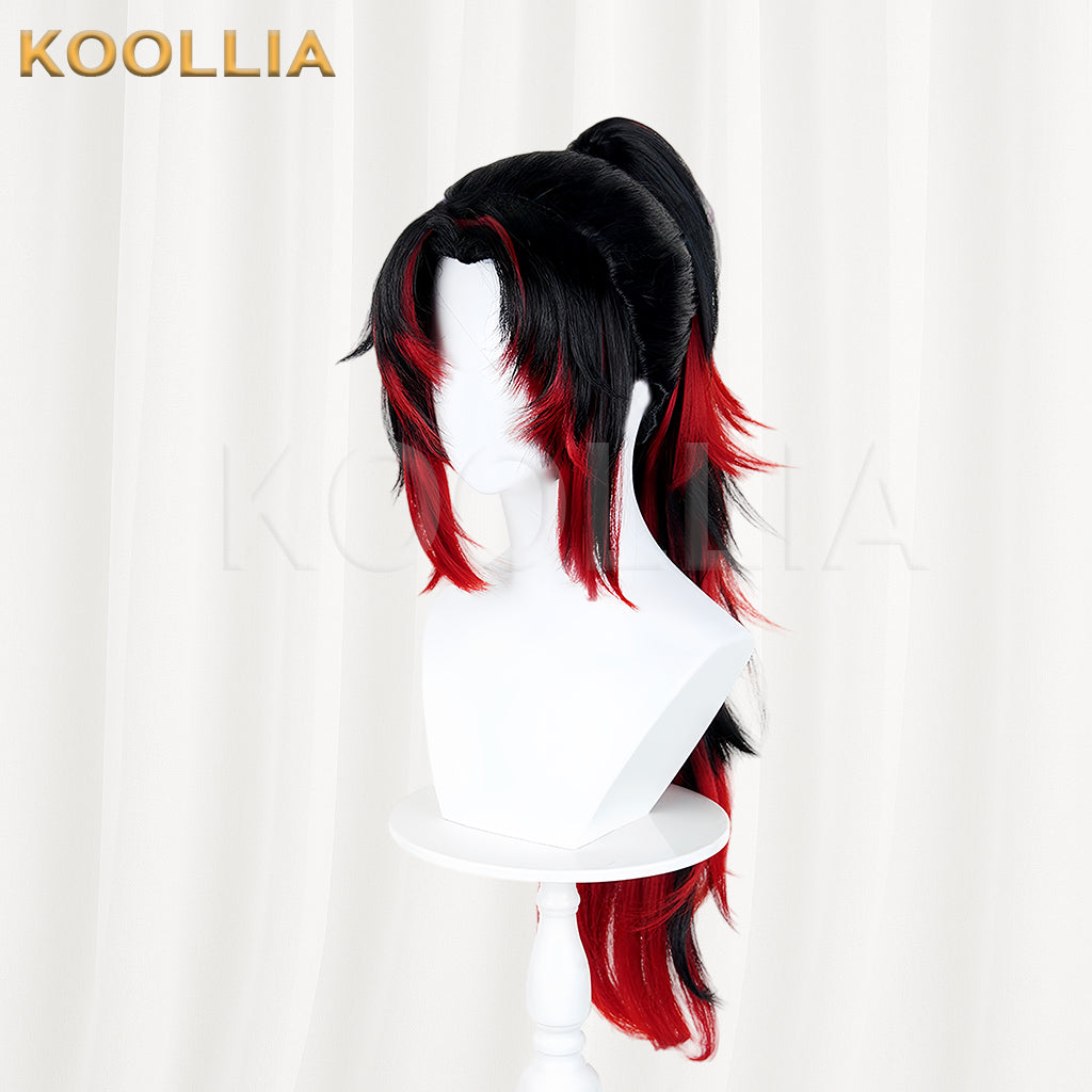 Demon Slayer Tsugikuni Yoriichi Long Black Red Hair Basic Wig