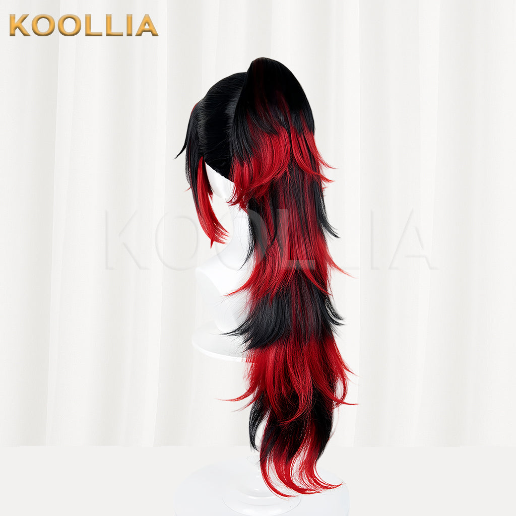 Demon Slayer Tsugikuni Yoriichi Long Black Red Hair Basic Wig