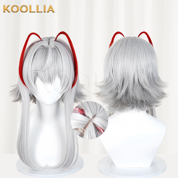 Arknights Wiš'adel Delta Force Long Silver Grey Red Hair Basic Wig Multi-angle Display by koollia