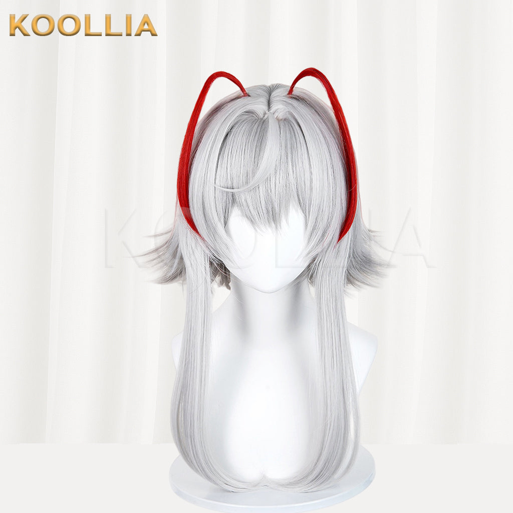 Arknights Wiš'adel Delta Force Long Silver Grey Red Hair Basic Wig