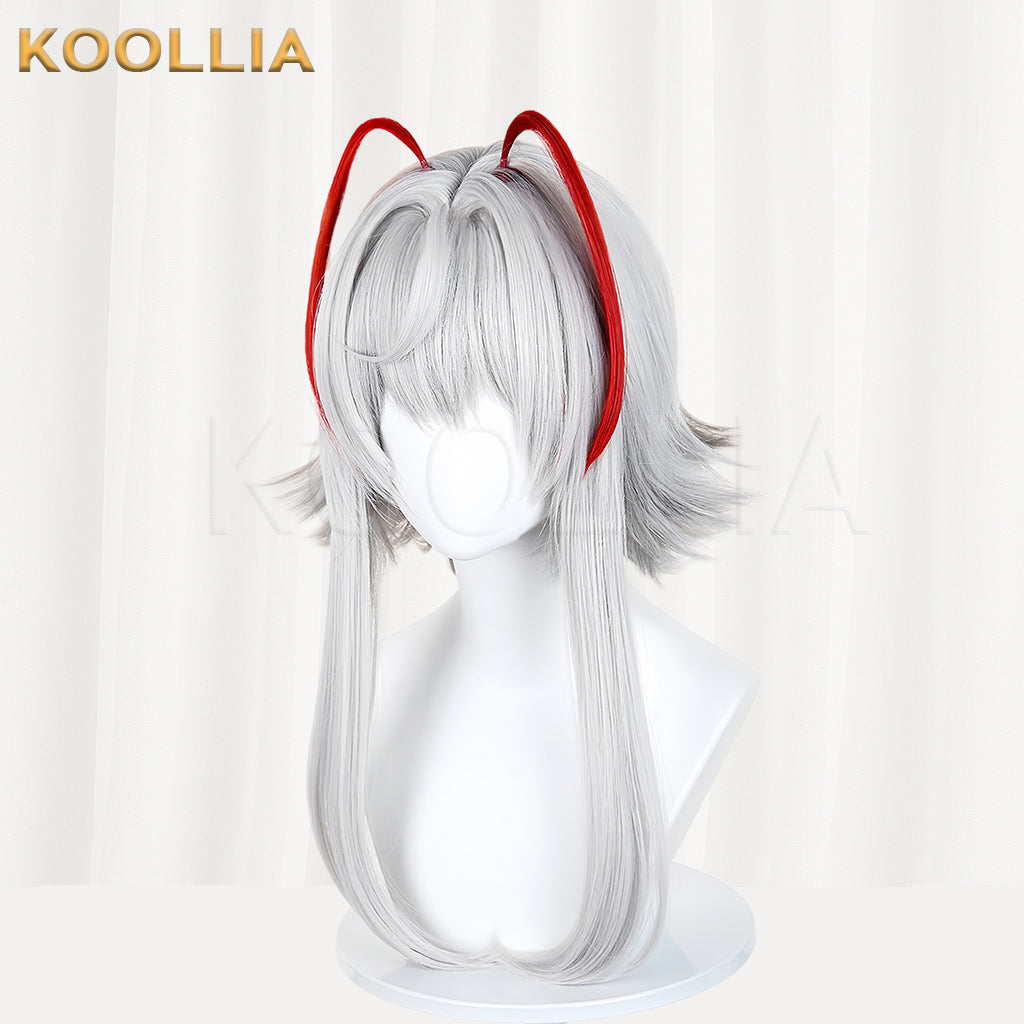 Arknights Wiš'adel Delta Force Long Silver Grey Red Hair Basic Wig