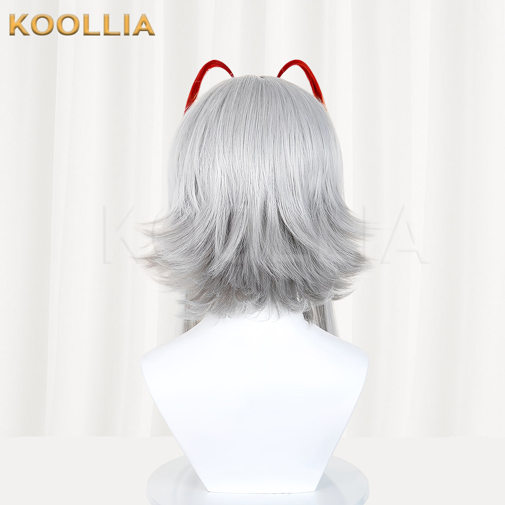 Arknights Wiš'adel Delta Force Long Silver Grey Red Hair Basic Wig