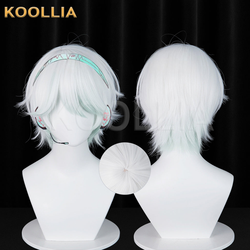 Virtual Singer Yan He Short White Green Hair Basic Wig
