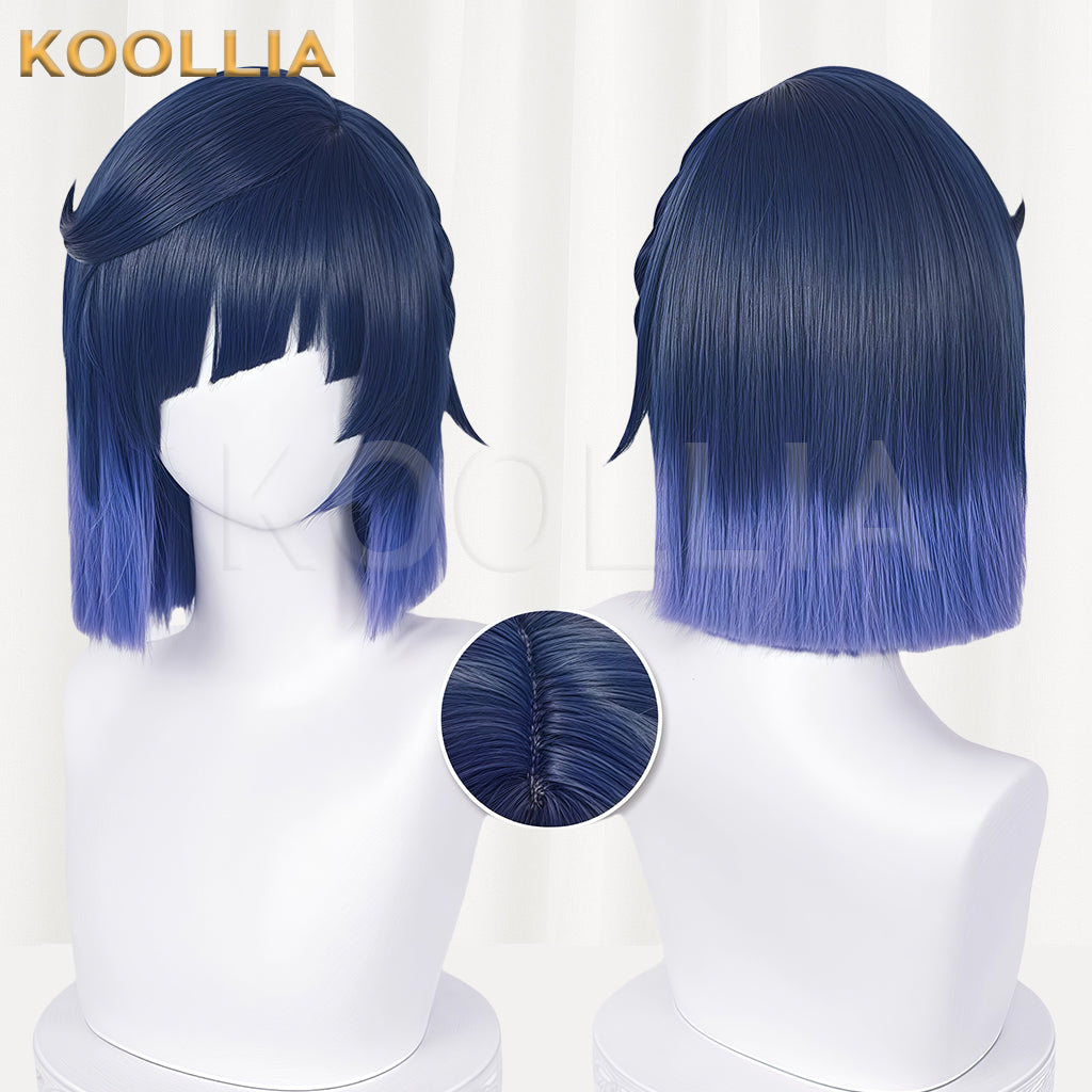 Genshin Impact Yelan Short Dark Bule And Purple Hair Basic Wig