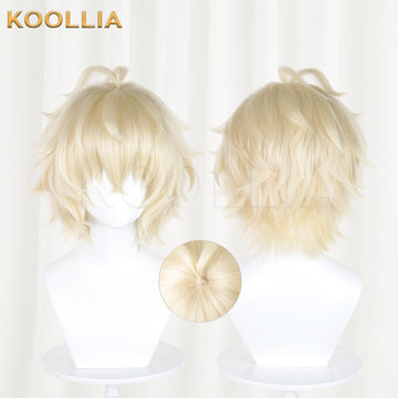 Multi-angle display of Seraph of the End Mikaela Hyakuya short blonde hair basic wig
