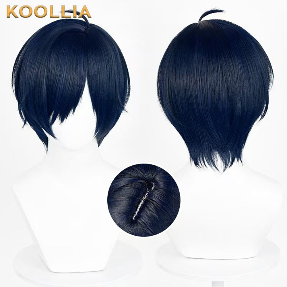 Persona 3 Yuuki Makoto Short Black Blue Hair Basic Wig
