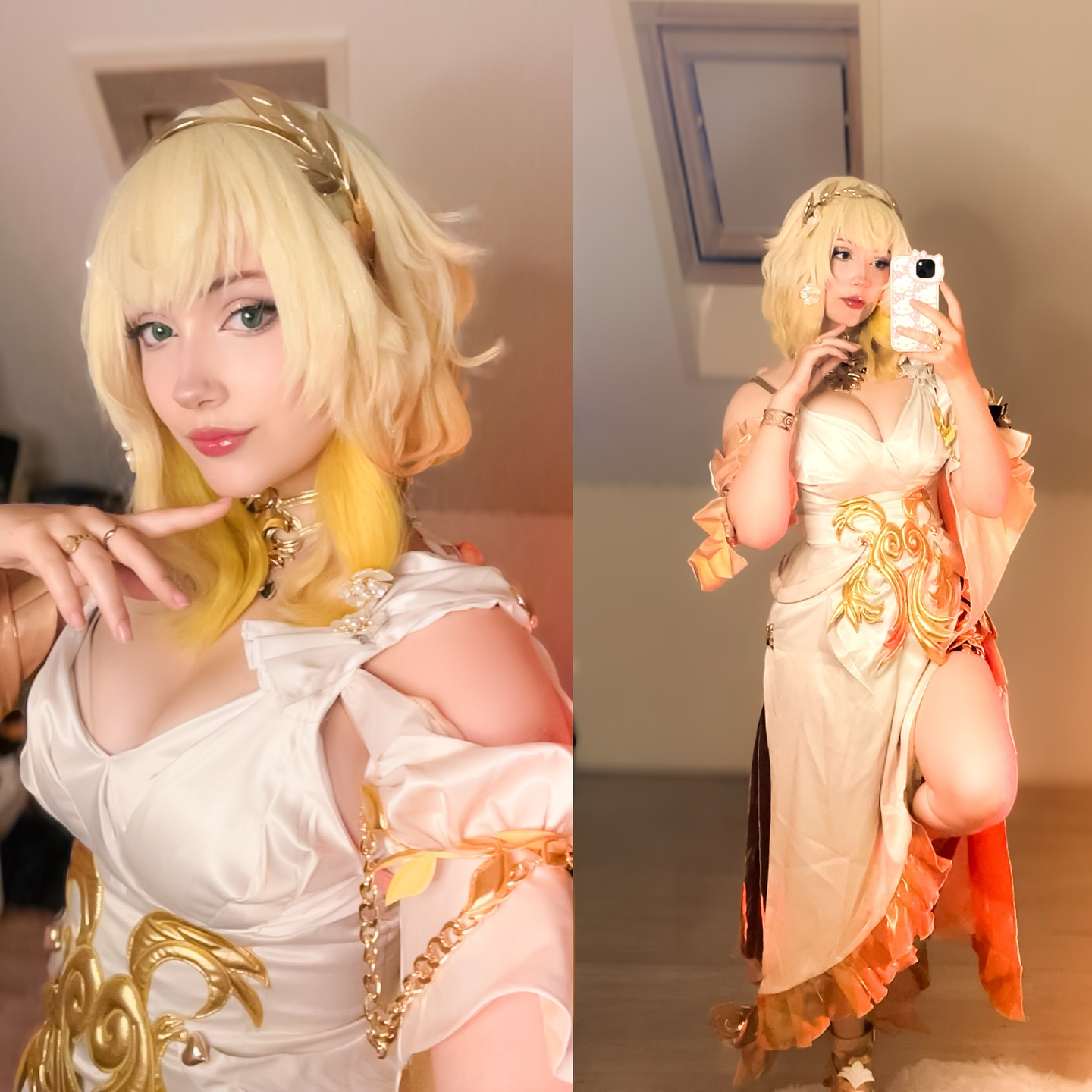 Honkai: Star Rail Aglaea Long Golden Yellow Hair Basic Wig