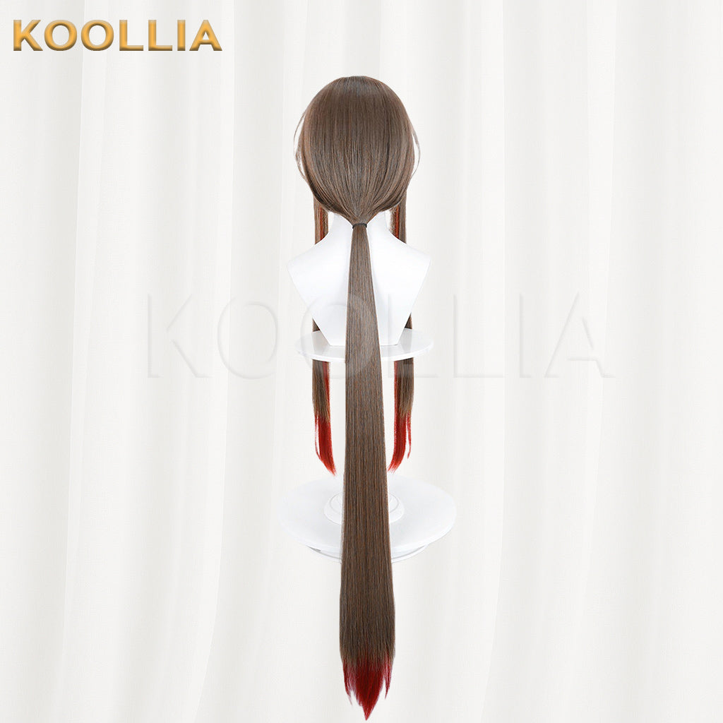 Arknights Amiya Wig Harper’s BAZAAR Dark Brown Red Gradient Low Ponytail Long Straight Basic Wig
