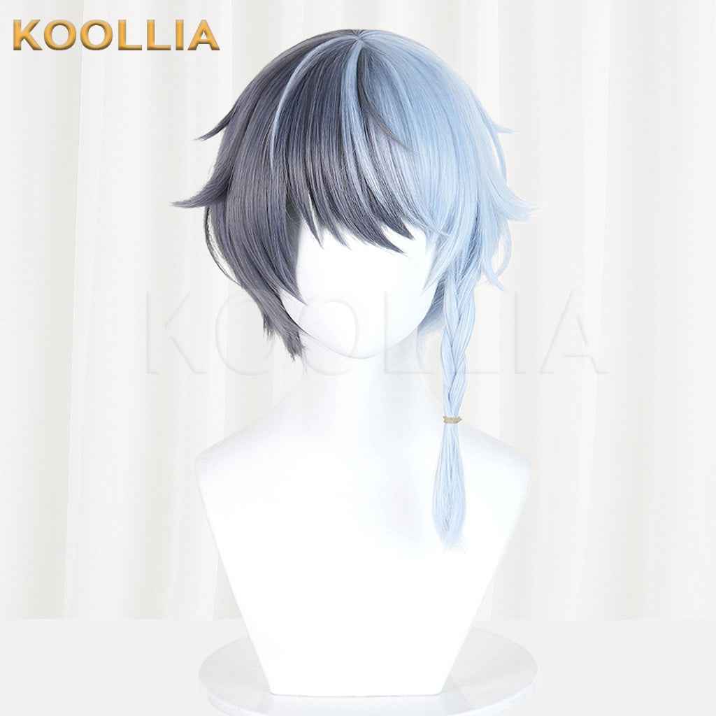 Project SEKAI Aoyagi Toya Gray Blue Split Color Short Hair With Side Braid Basic Wig