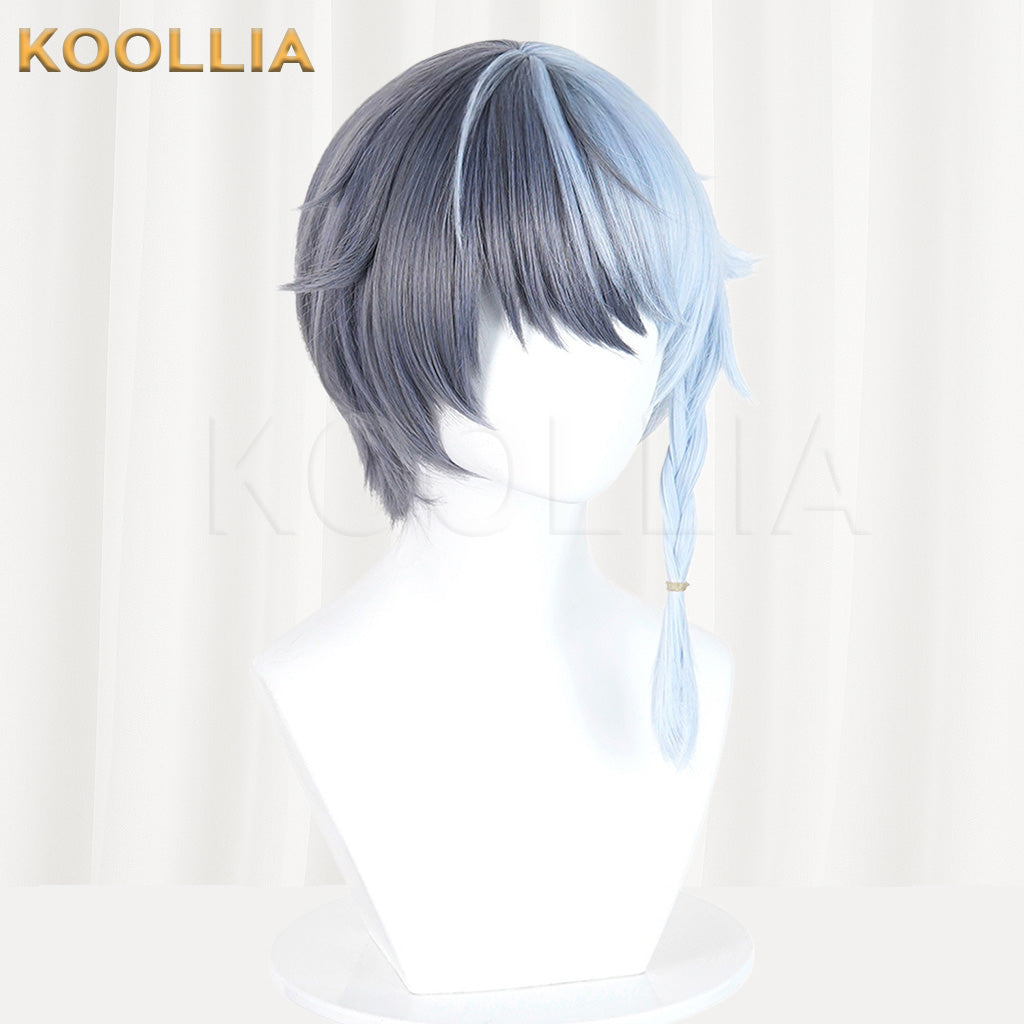 Project SEKAI Aoyagi Toya Gray Blue Split Color Short Hair With Side Braid Basic Wig