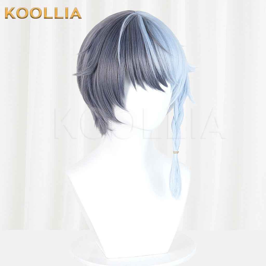 Project SEKAI Aoyagi Toya Gray Blue Split Color Short Hair With Side Braid Basic Wig