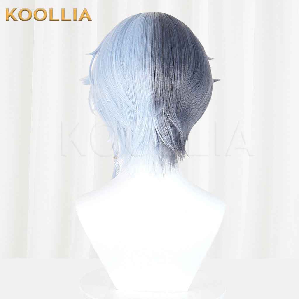Project SEKAI Aoyagi Toya Gray Blue Split Color Short Hair With Side Braid Basic Wig