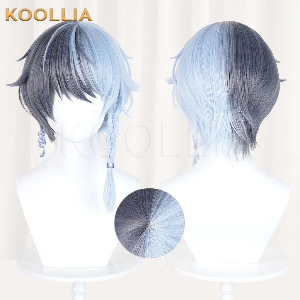 Project SEKAI Aoyagi Toya Gray Blue Split Color Short Hair With Side Braid Basic Wig