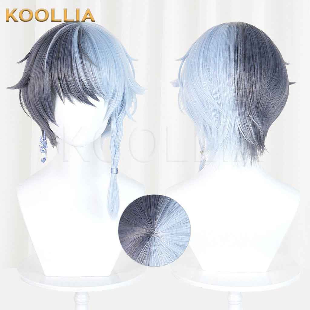 Project SEKAI Aoyagi Toya Gray Blue Split Color Short Hair With Side Braid Basic Wig