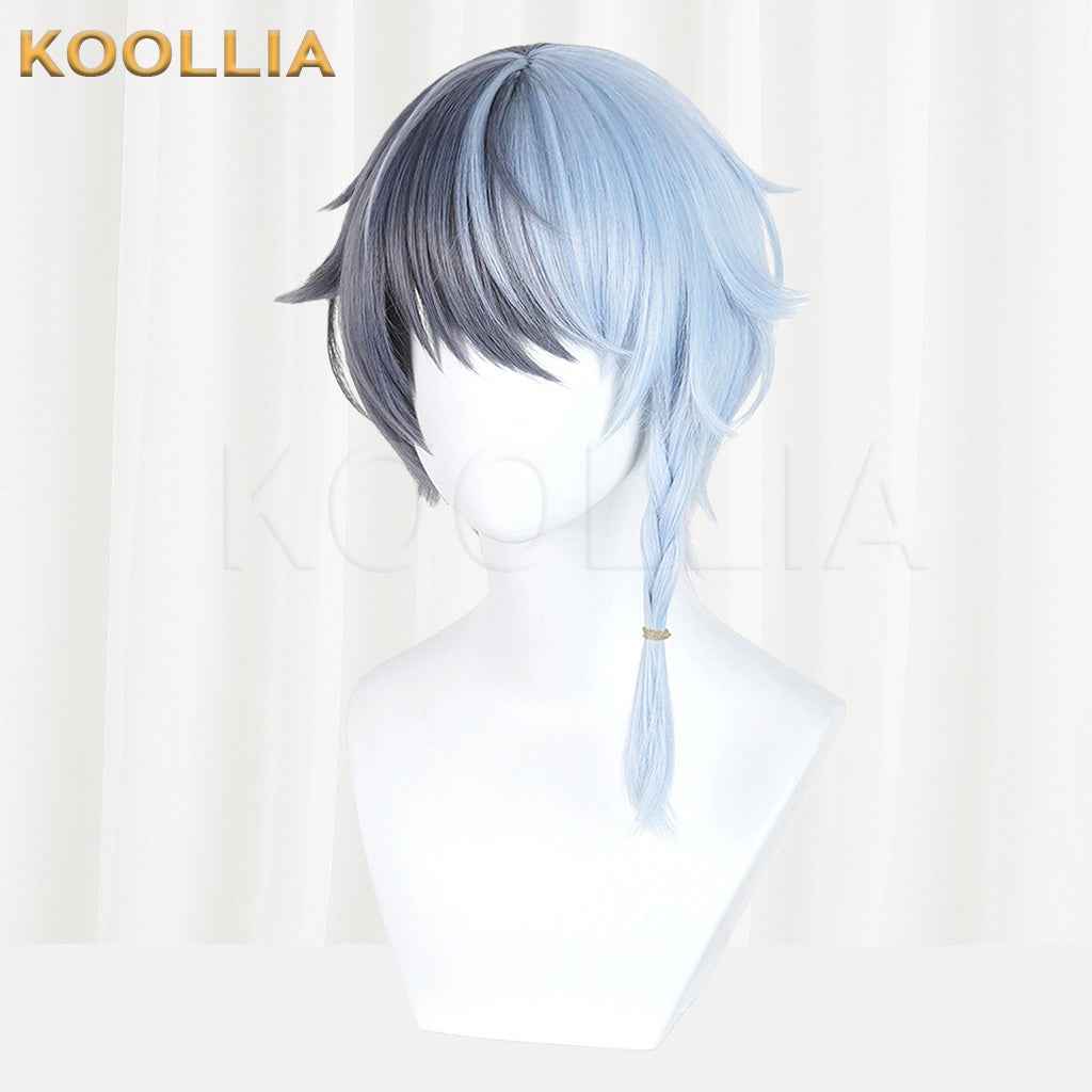 Project SEKAI Aoyagi Toya Gray Blue Split Color Short Hair With Side Braid Basic Wig