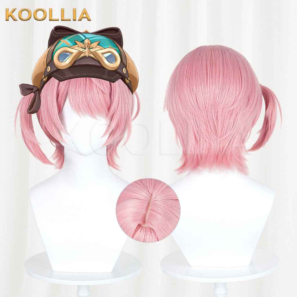 Genshin Impact Charlotte Hellock Variation Sakura Pink Short Wig Detachable Tiger Clip Mini Ponytail Realistic Scalp Top Basic Wig