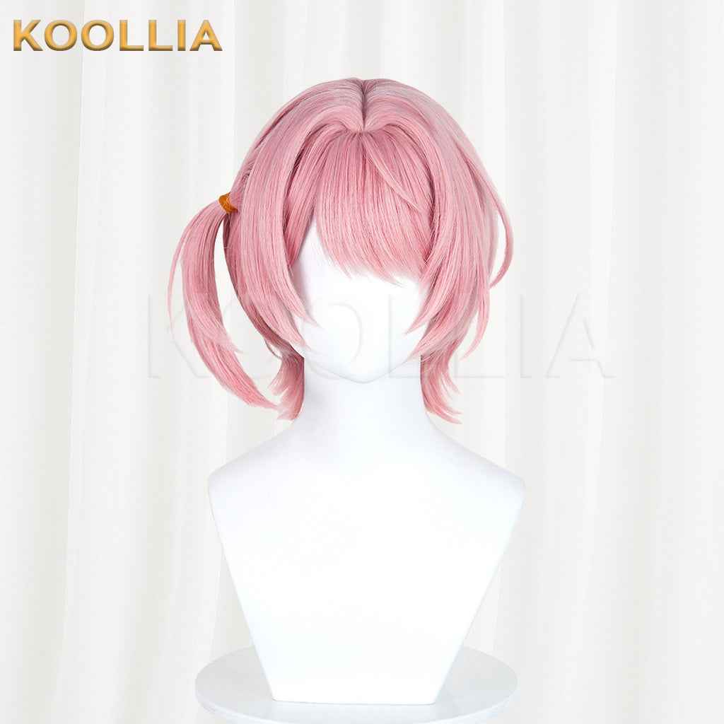 Genshin Impact Charlotte Hellock Variation Sakura Pink Short Wig Detachable Tiger Clip Mini Ponytail Realistic Scalp Top Basic Wig