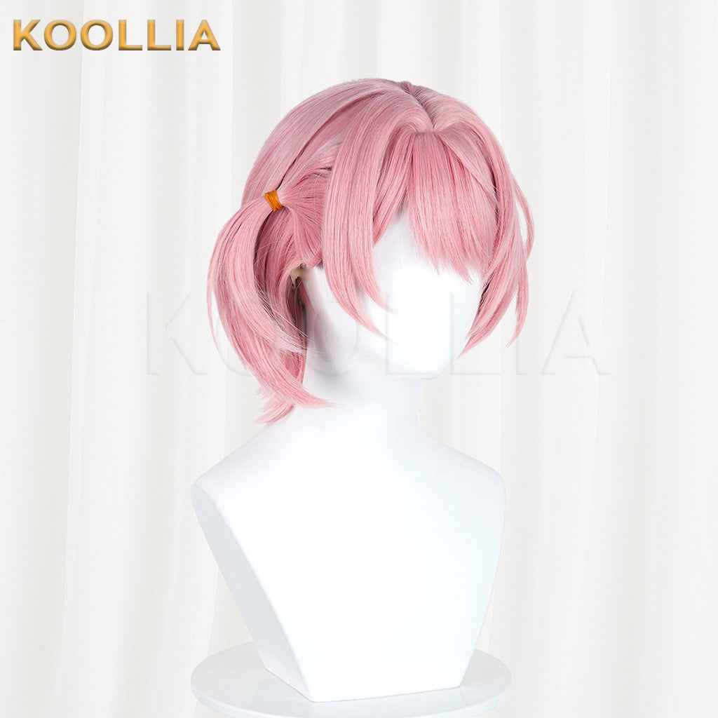 Genshin Impact Charlotte Hellock Variation Sakura Pink Short Wig Detachable Tiger Clip Mini Ponytail Realistic Scalp Top Basic Wig