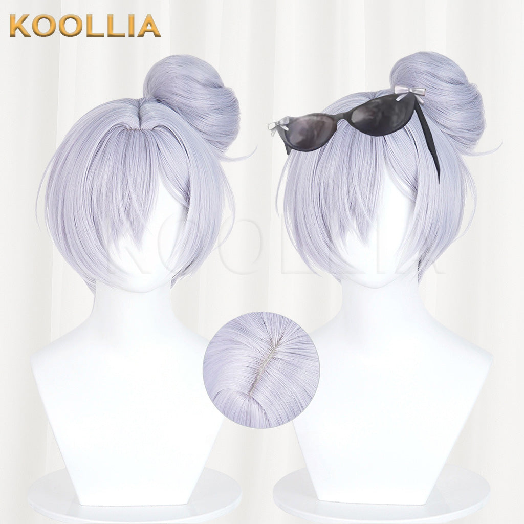 NIKKE Goddess of Victory Cinderella Swimsuit Wig Light Gray Purple Detachable Split Bun Realistic Scalp Top Basic Wig