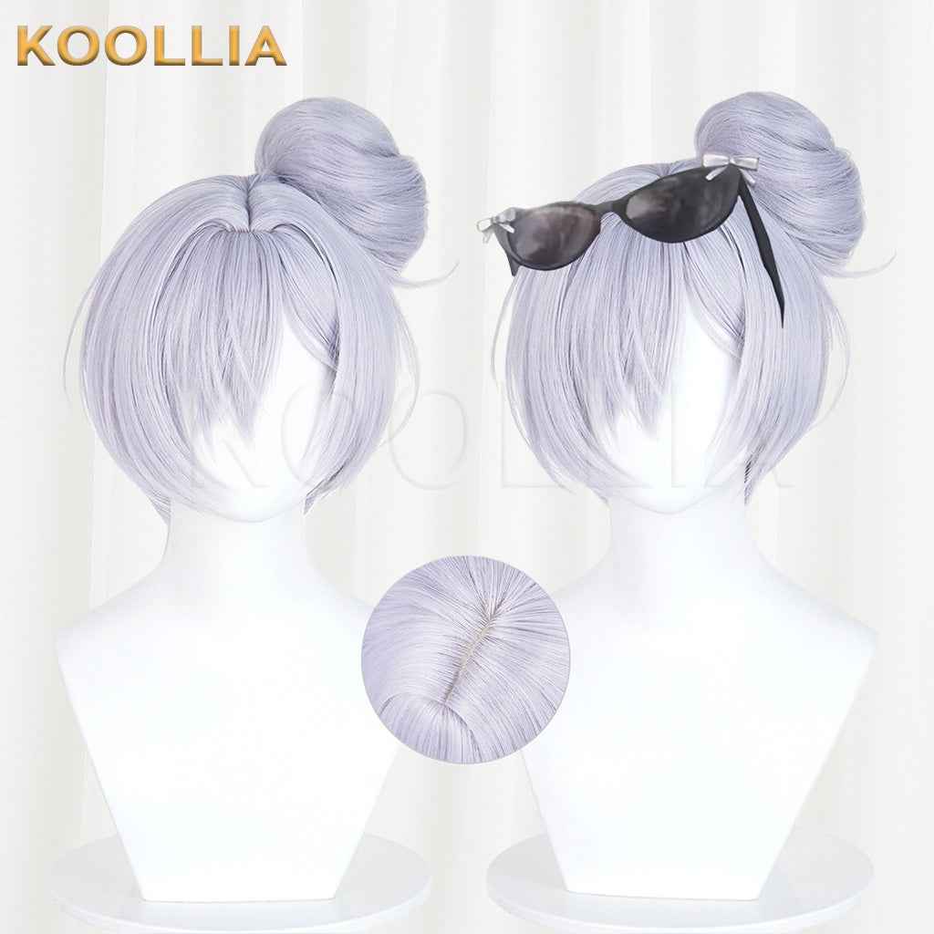NIKKE Goddess of Victory Cinderella Swimsuit Wig Light Gray Purple Detachable Split Bun Realistic Scalp Top Basic Wig