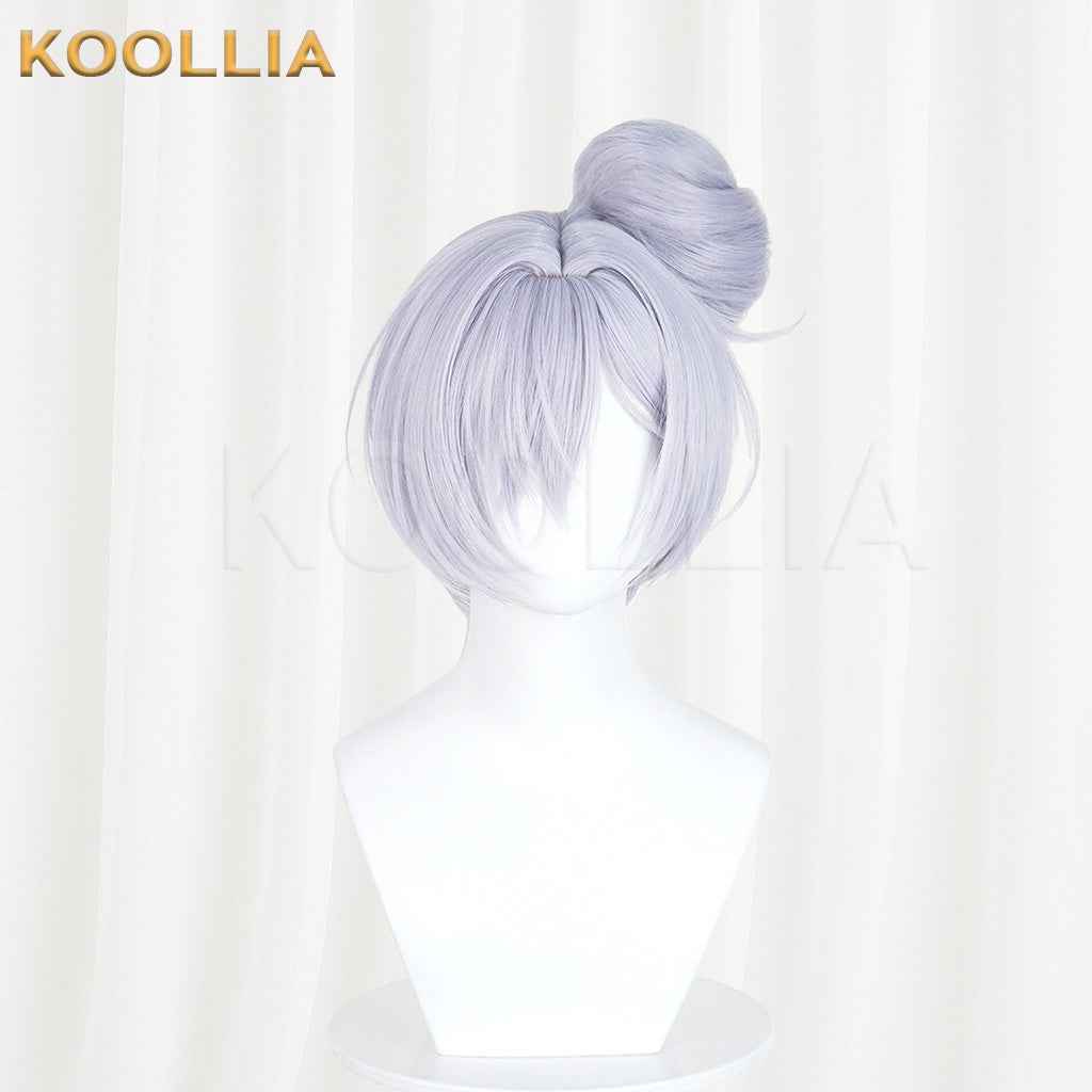 NIKKE Goddess of Victory Cinderella Swimsuit Wig Light Gray Purple Detachable Split Bun Realistic Scalp Top Basic Wig