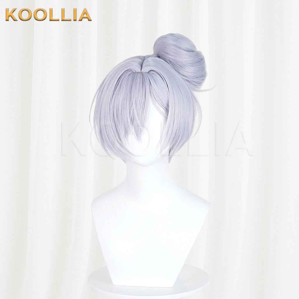 NIKKE Goddess of Victory Cinderella Swimsuit Wig Light Gray Purple Detachable Split Bun Realistic Scalp Top Basic Wig