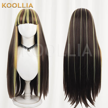 Monster High Cleo de Nile Wig Dark Brown Lemon Yellow Long Straight Basic Wig
