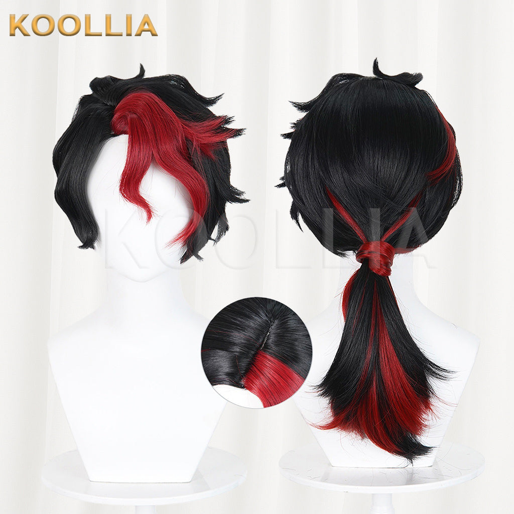 Identity V Composer Uini Wig Black Red Highlight Low Tied Long Basic Wig