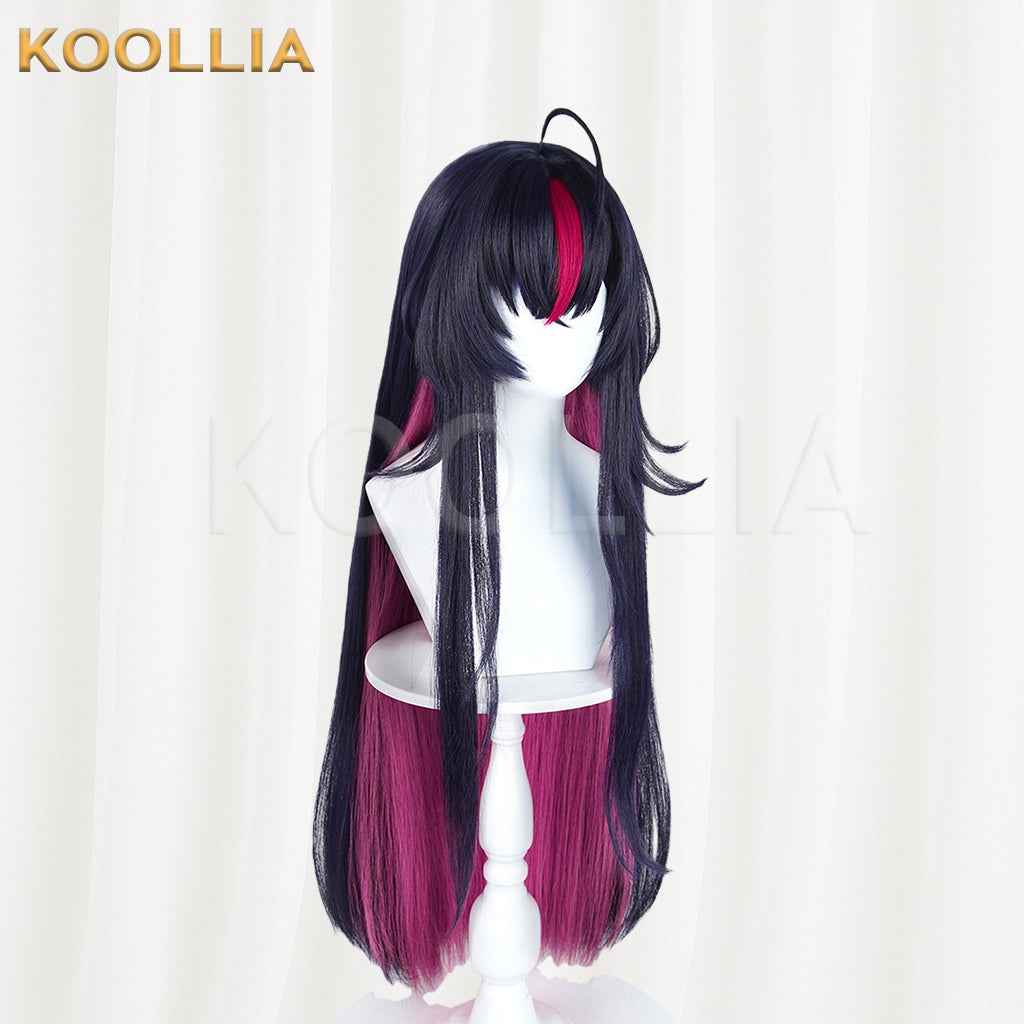 Loop Abyss Crimson Dark Navy‑Black Long Wig Fuchsia Inner Layer Red Forehead Highlight Realistic Scalp Top Basic Wig