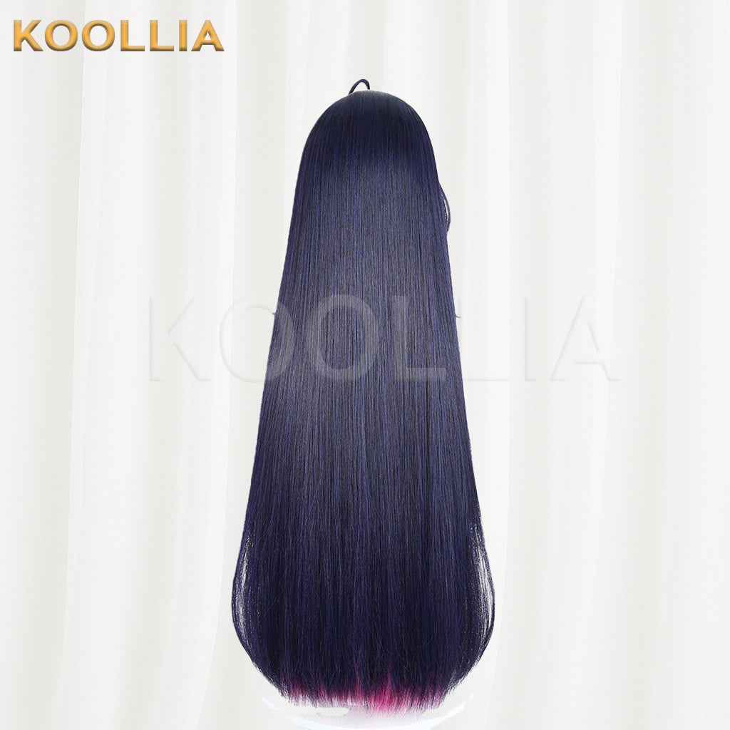 Loop Abyss Crimson Dark Navy‑Black Long Wig Fuchsia Inner Layer Red Forehead Highlight Realistic Scalp Top Basic Wig