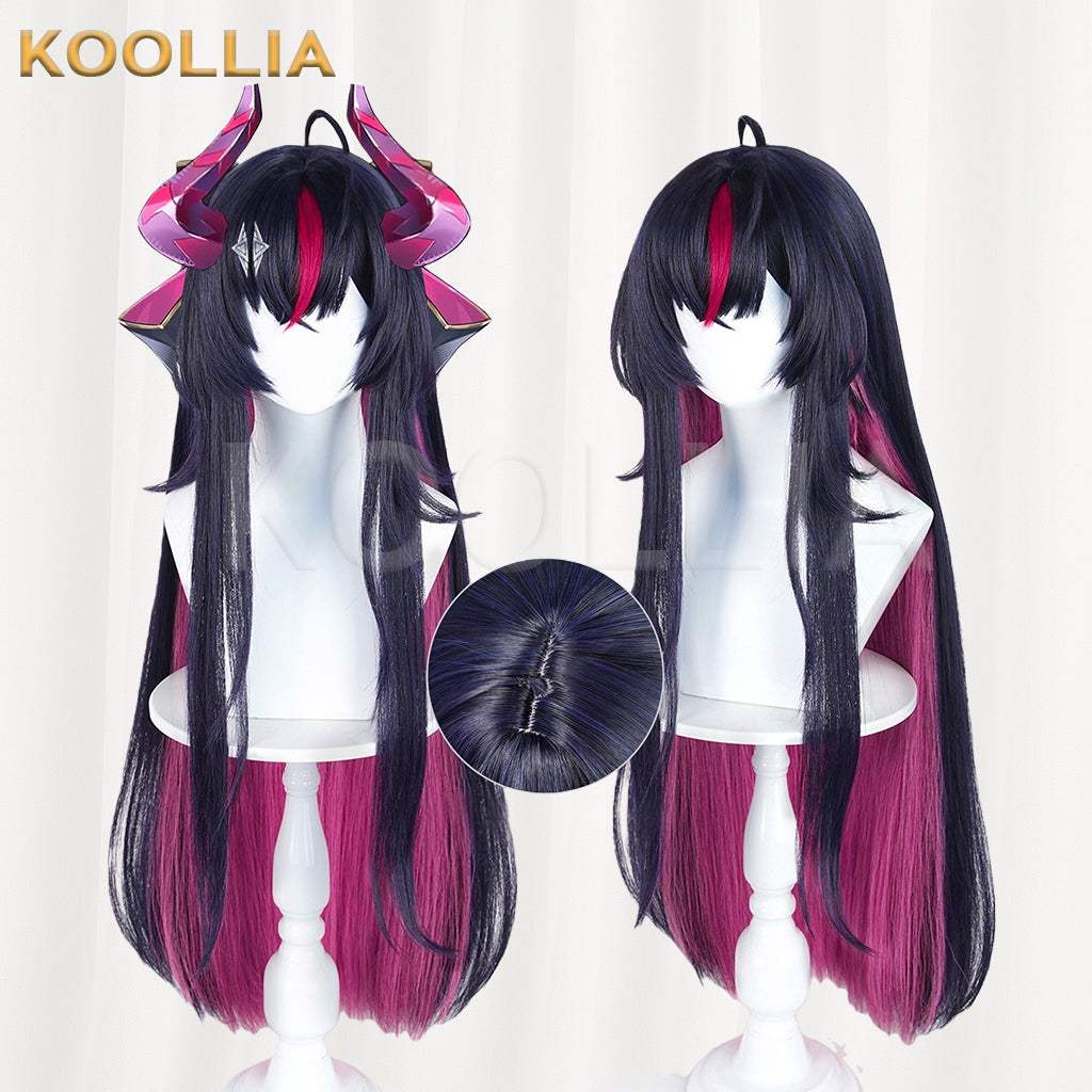 Loop Abyss Crimson Dark Navy‑Black Long Wig Fuchsia Inner Layer Red Forehead Highlight Realistic Scalp Top Basic Wig