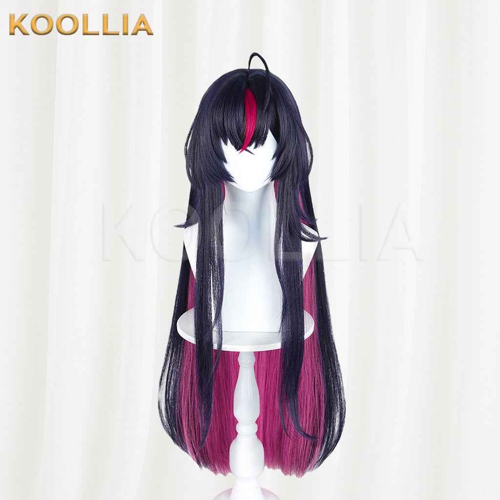 Loop Abyss Crimson Dark Navy‑Black Long Wig Fuchsia Inner Layer Red Forehead Highlight Realistic Scalp Top Basic Wig