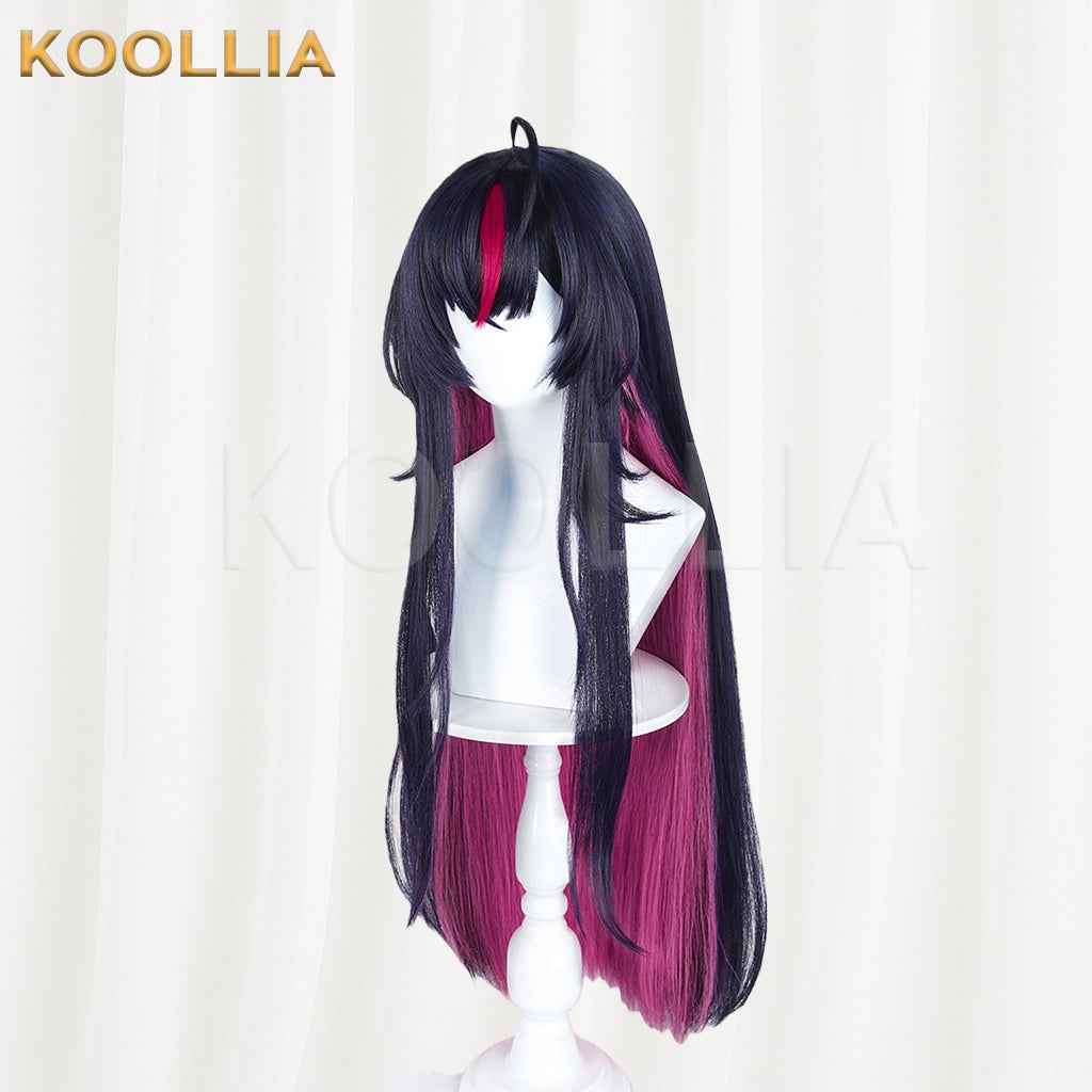 Loop Abyss Crimson Dark Navy‑Black Long Wig Fuchsia Inner Layer Red Forehead Highlight Realistic Scalp Top Basic Wig