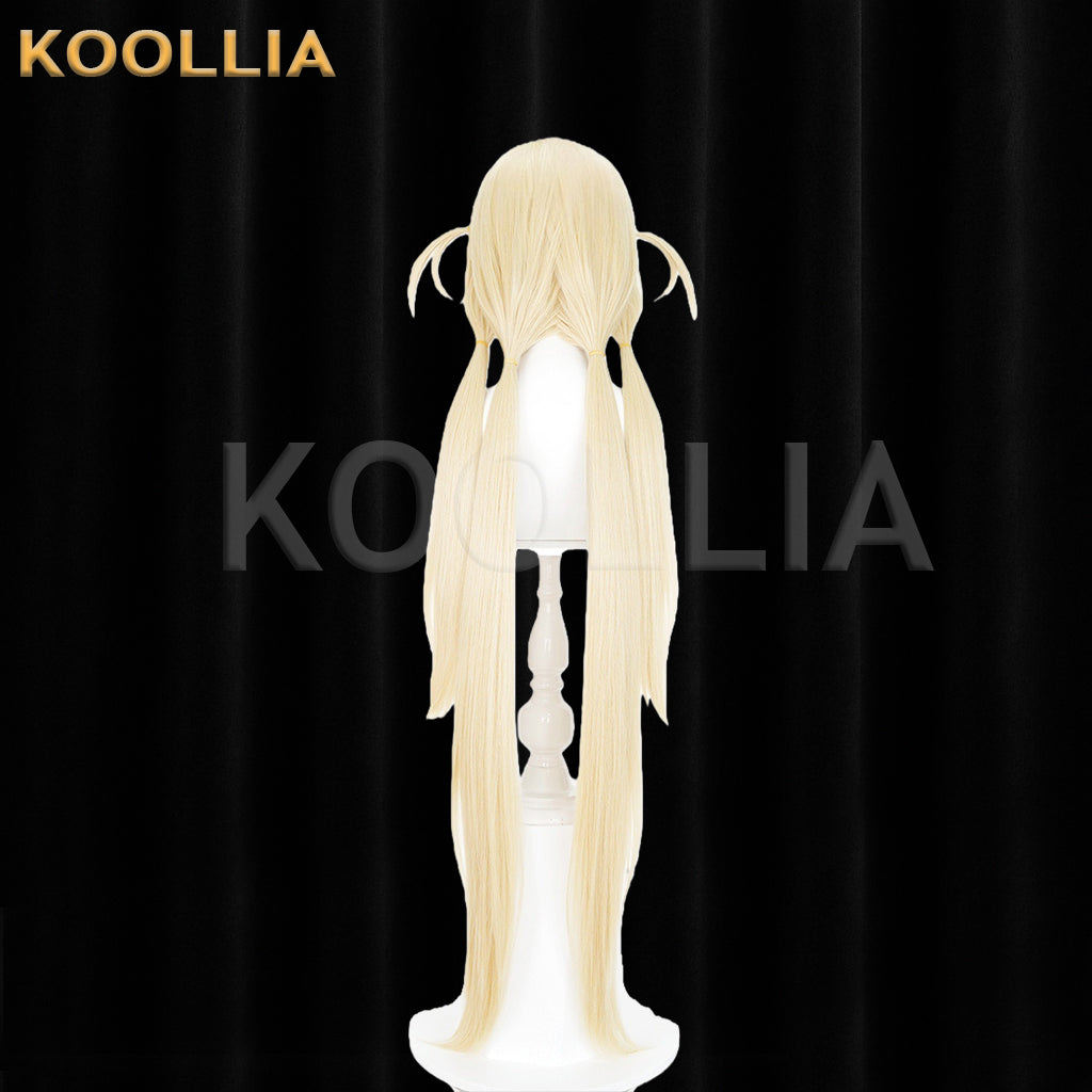 Zenless Zone Zero Fiona Wig Light Cream Gold Double Low Ponytails Extra-Long Straight Basic Wig