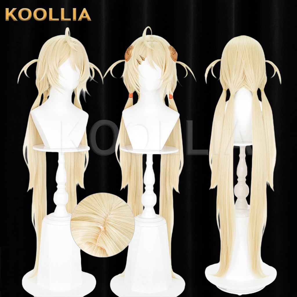 Zenless Zone Zero Fiona Wig Light Cream Gold Double Low Ponytails Extra-Long Straight Basic Wig