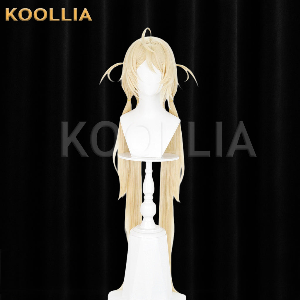 Zenless Zone Zero Fiona Wig Light Cream Gold Double Low Ponytails Extra-Long Straight Basic Wig