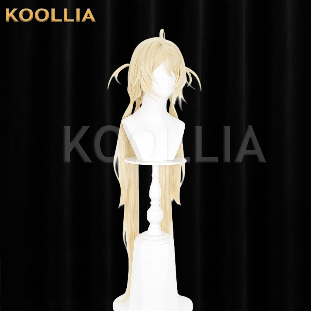 Zenless Zone Zero Fiona Wig Light Cream Gold Double Low Ponytails Extra-Long Straight Basic Wig