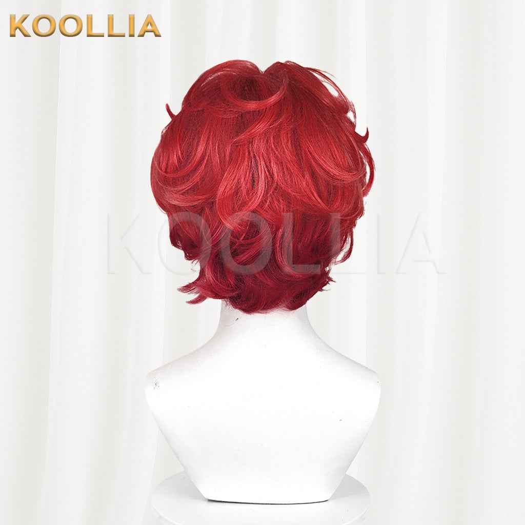Identity V Fire Investigator Wig Hong Xiaodou Collab Flame Red Backcombed Top Short Fluffy Curly Basic Wig