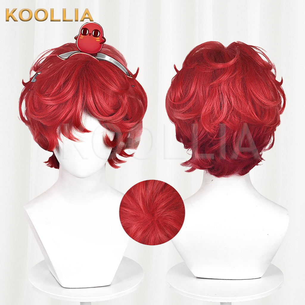 Identity V Fire Investigator Wig Hong Xiaodou Collab Flame Red Backcombed Top Short Fluffy Curly Basic Wig