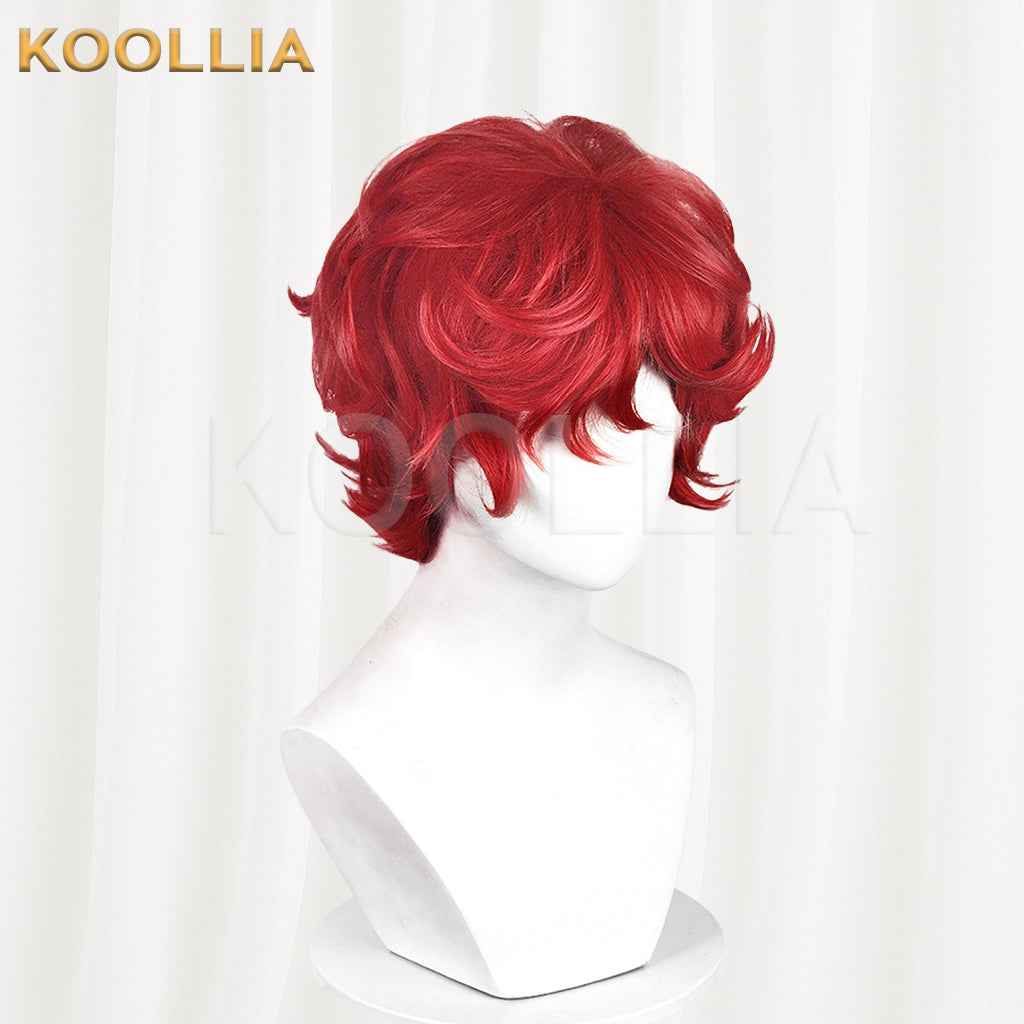 Identity V Fire Investigator Wig Hong Xiaodou Collab Flame Red Backcombed Top Short Fluffy Curly Basic Wig
