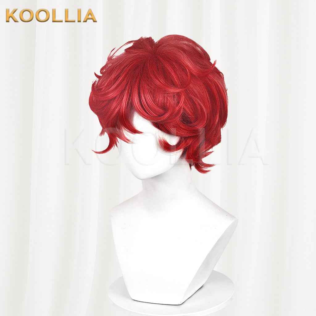 Identity V Fire Investigator Wig Hong Xiaodou Collab Flame Red Backcombed Top Short Fluffy Curly Basic Wig
