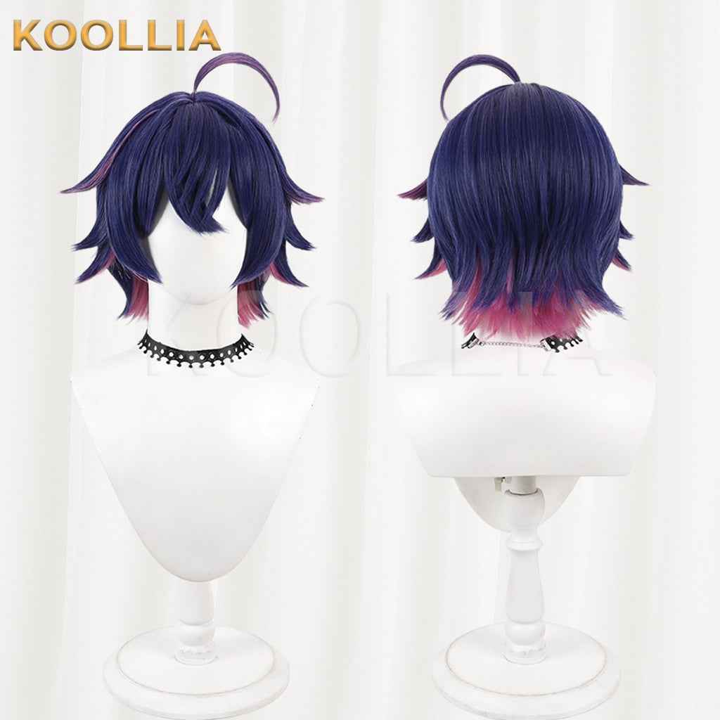 18TRIP Fubuki Yachiyo Wig Blue‑Purple Magenta‑Pink Two‑Tone Realistic Scalp Top Flip‑Out Short Wig Basic Wig