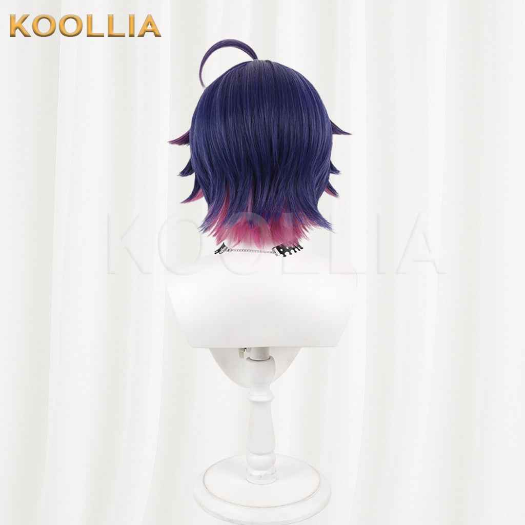 18TRIP Fubuki Yachiyo Wig Blue‑Purple Magenta‑Pink Two‑Tone Realistic Scalp Top Flip‑Out Short Wig Basic Wig