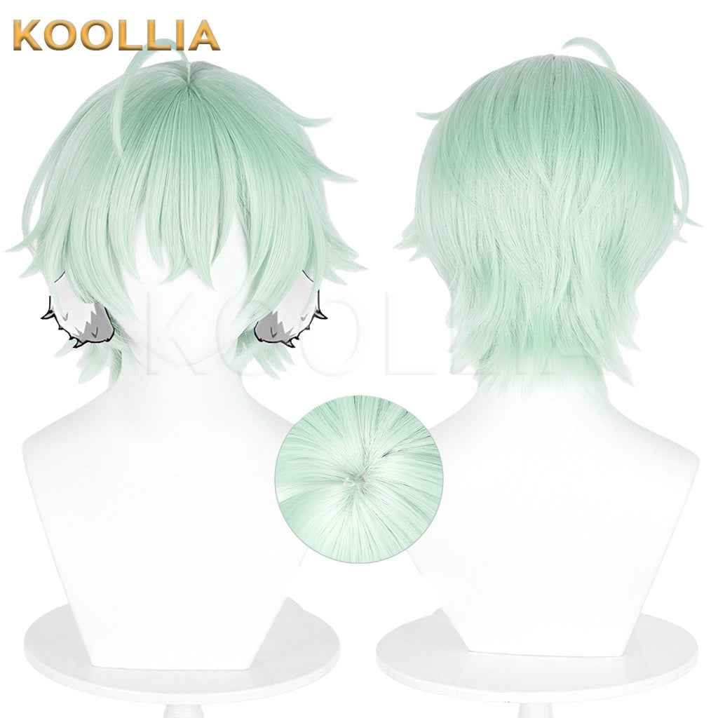 Genshin Impact Arosha Light Mint Green Layered Wolf Cut Short Hair Basic Wig