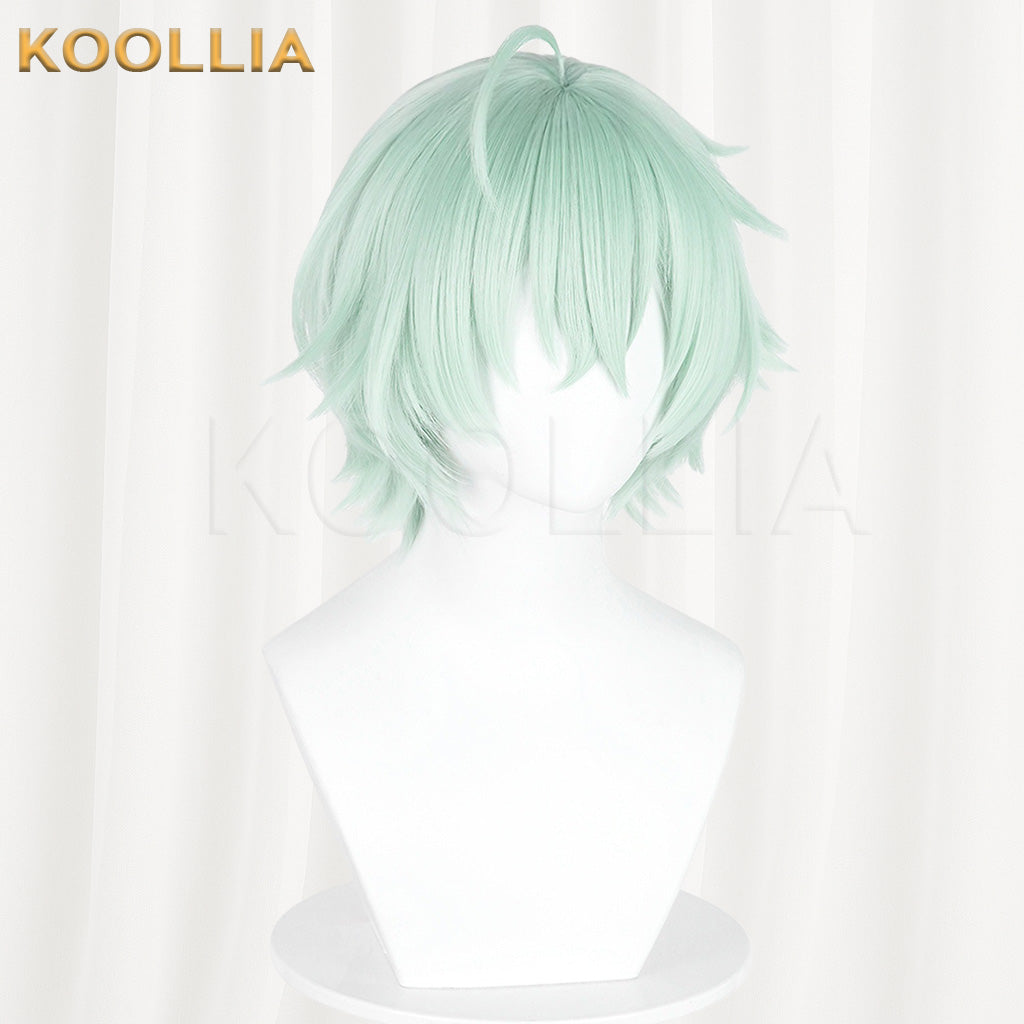 Genshin Impact Arosha Light Mint Green Layered Wolf Cut Short Hair Basic Wig