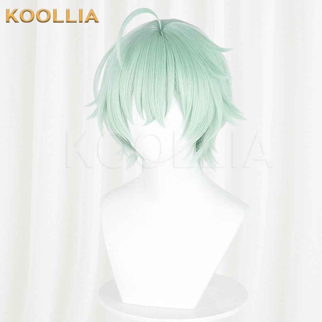 Genshin Impact Arosha Light Mint Green Layered Wolf Cut Short Hair Basic Wig