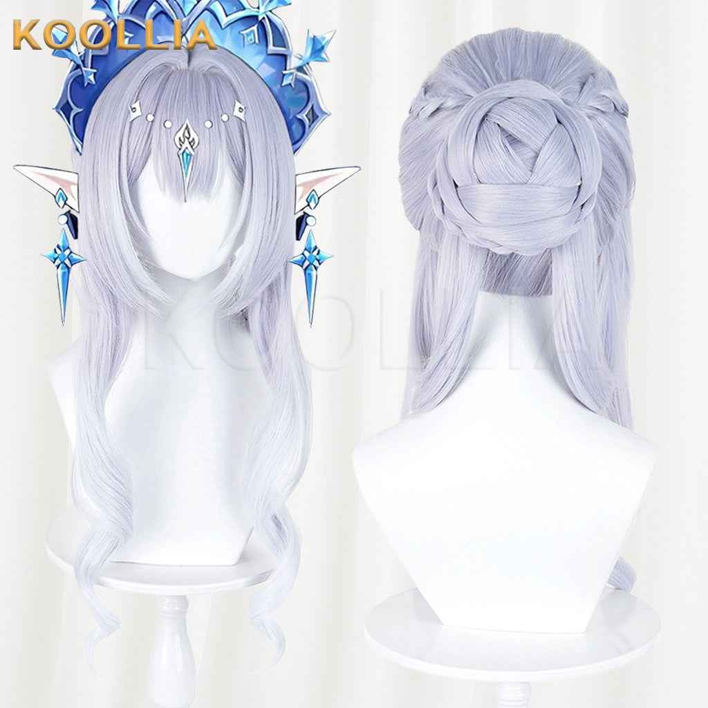 Genshin Impact Tsaritsa Anastasia Light Gray Blue Gradient Braided Updo Basic Wig