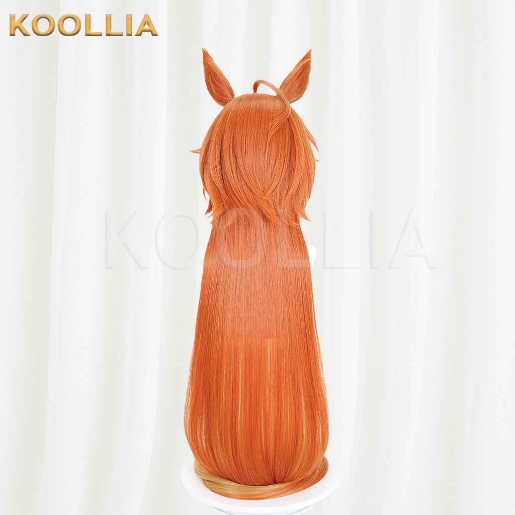 Uma Musume Gold Ship Wig Warm Orange Gold Double High Ponytails Extra-Long Straight Basic Wig